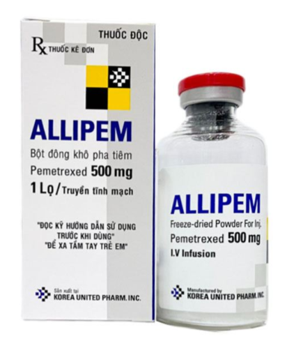Bột pha tiêm Allipem 500mg điều trị ung thư phổi không tế bào nhỏ hộp 1 lọ 500mg